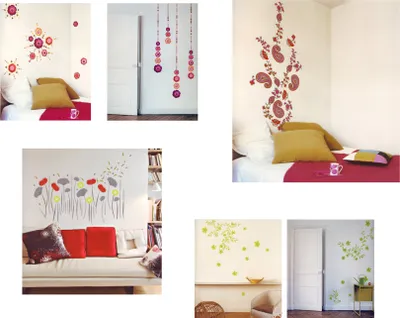 Produktbild von 4x XL Wandtattoo Set Wandsticker Wand Aufkleber Blumen Ornamente Tattoo Sticker, Motiv:Wildblumen. bunt