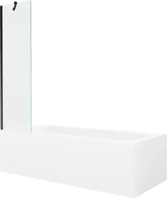Produktbild von Mexen Vega rechteckige Badewanne 150 x 70 cm mit Verkleidung und 1-flügliger Duschabtrennung 50 cm, transparent, Schwarz - 55011