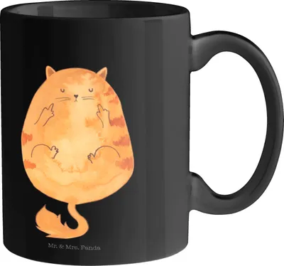 Produktbild von Mr. & Mrs. Panda cappuccinotasse Katze Frühaufsteher - Schwarz - Geschenk, tasse für büro, Katzen, Teetasse, Mittelfinger, Kaffee, Trinkbecher, Lustig, Kaffeetasse