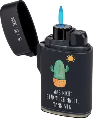 Produktbild von Mr. & Mrs. Panda Zünder Kaktus Sonne - Schwarz - Geschenk, Gasfeuerzeug, Feuerzeuge, Scheidung, anzünder, Freundin, sturmfeuerzeug, Sonnenschein, Kakteen, Glück