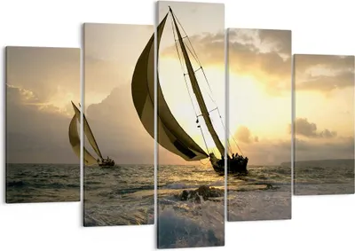 Produktbild von Bild auf Leinwand - Leinwandbild - Schiff Sonnenuntergang Sonne Landschaft - 150x100cm - Wand Bild - Wanddeko - Leinwanddruck - Bilder - Kunstdruck - Leinwand bilder - Wandkunst - EA150x100-3158