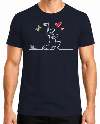 Produktbild von La Linea Balum Strichmännchen Osvaldo Cavandoli Liebe Cartoon Herren T-Shirt, Navy, L