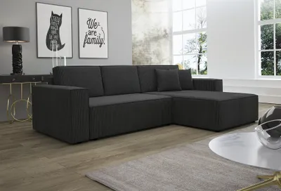 Produktbild von Ecksofa Schlafsofa Sofa CONOR Stoff Schwarz Ottomane Rechts