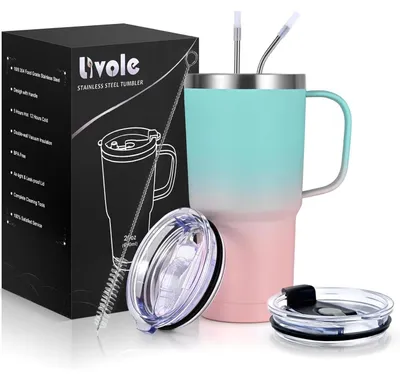 Productafbeelding van Isolatiebeker van roestvrij staal, vacuüm, dubbelwandig, 600 ml (20 oz), blauw en roze