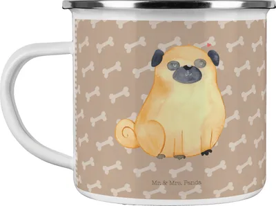 Produktbild von Mr. & Mrs. Panda Teetasse Mops - Hundeglück - Geschenk, Teebecher, Liebe, Hund, Blechtasse, Knuffig, Emaille Tasse, Pott, Hundeliebe, Outdoor Becher, Sprüche