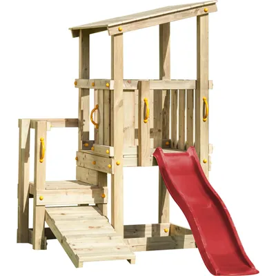 Produktbild von Spielturmking Spielturm CASCADE mit Rutsche 1,75 m + Kletterrampe - Rot 30119-29