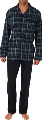Produktbild von Herren Schlafanzug Pyjama zum durchknöpfen in edler Karo Optik - auch in Übergrössen ; marine , 56