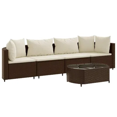 Produktbild von 5-tlg. Garten-Sofagarnitur mit Kissen Braun Poly Rattan