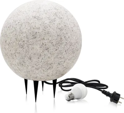 Produktbild von Stein Kugelleuchten Außen 38 cm Wasserdicht und Winterfest IP65 Gartenlampe Aussen, IP65 Kabel 2m Garten Deko, Gartenleuchten mit Strom + LED-Glühbirne GS 7W E27 4000K