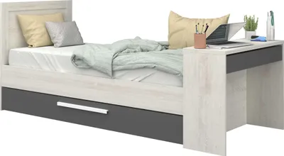 Produktbild von Funktionsbett Shipley 90x200 mit Schreibtisch und Bettschubkasten - weiß