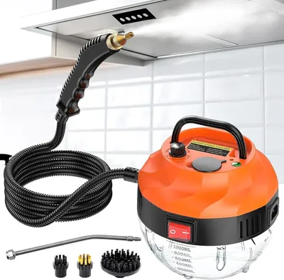 Produktbild von Dampfreiniger 2500W, Dampfreiniger Handgerät mit 6 Geschwindigkeiten Einstellbar und 3 Arten von Bürstenköpfen, 1000ML Großem Wassertank