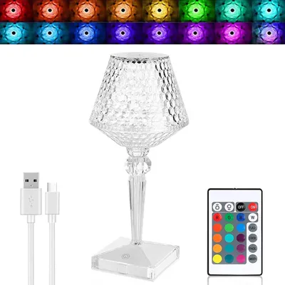 Produktbild von Kristall Tischlampe USB Wiederaufladbare Acryl Dekoration Schreibtischlampen Schlafzimmer Nachttisch RGB Farbwechsel Kristall Beleuchtung Lampe,Muster A