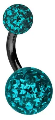 Produktbild von Bauchnabelpiercing Titan Bananabell EPOXY-KUGELN Farbe: Schwarz + Kristall: Zirkonblau Stablänge: 6mm