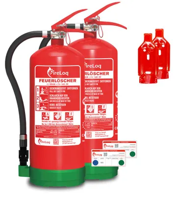 Produktbild von FireLoq 2x 6L Fettbrand Feuerlöscher für Brandklasse ABF mit 27A | 144B 25F ergibt 10LE Dauerdruck inkl. Prüfnachweis,Wandhalter und Manometer