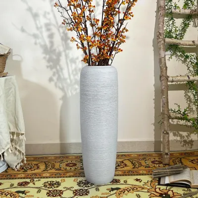 Keramik-Boho-Vase 60 cm, weiß, rustikal, für Trockenblumen