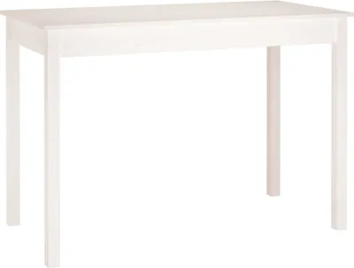 A white wooden dining table on a white background.