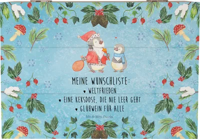 Produktbild von Mr. & Mrs. Panda Holzkiste Pinguin Wunschliste 22 x 15 cm - Eisblau - Geschenk, schatztruhe, Geschenkbox, Holzbox, Box aus Holz, Weihnachten, fotobox, Kiste mit Deckel
