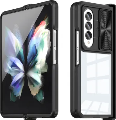 Immagine prodotto di Custodia per Samsung Galaxy Z Fold 4 Custodia ibrida trasparente in TPU con cover fotocamera scorrevole nera