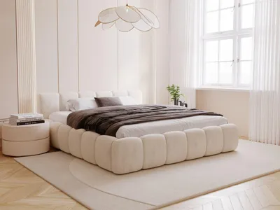 Produktbild von GrainGold Polsterbett Cloud Low 160x200 cm - Bett 160x200, Polsterbett mit Lattenrost und Bettkasten - Bett mit Velvet-Stoff - Beige