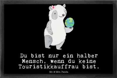 Produktbild von Mr. & Mrs. Panda Schmutzmatte Touristikkauffrau Herz 40 x 60 cm - Schwarz - Geschenk, Schmutzfangteppich, Schmutzfangmatte, Türmatte, Bodenvorleger, fußmatte