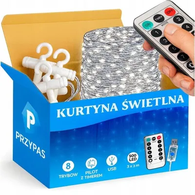 Produktbild von LED Lichtervorhang 3x3m Kaltweiß USB mit Fernbedienung 300 LED 8 Leuchtmodi