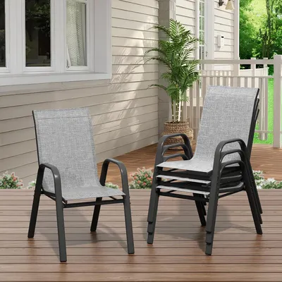 Zdjęcie produktu dla 4 x krzesło ogrodowe z tekstylenu, składane/stapialne, metalowe, odporne na warunki atmosferyczne, na taras i balkon