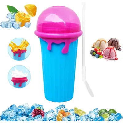 Obrázek produktu pro Šálky na smoothie – Silikonové šálky na zmrzlinu a slush – 2 v 1: brčko a lžíce – Opakovaně použitelné šálky na zmrzlinové nápoje pro děti i dospělé – Příprava zmrzliny a slush doma