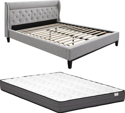 Produktbild von Bett 160 x 200 cm + Matratze - Grau - MARSDENIO
