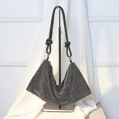 Image de (Noir) Femme Sac de soirée Sac d'embrayage Petit sac à main à paillettes Sac à chaîne pour mariage Fête Disco