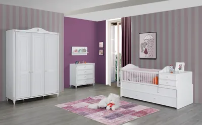 Zdjęcie produktu dla Babybett Kinderbett Kleiderschrank Kommode Kinderzimmer Möbel Holz 3tlg Set