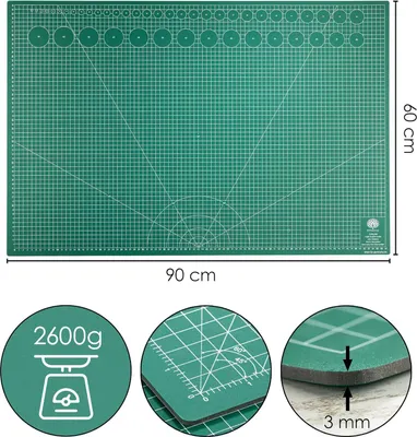 Image de Tapis de découpe A1 90 x 60 cm Autocicatrisant Vert avec grille Coupes professionnelles PVC 3 plis Recyclable