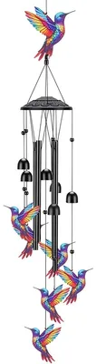 Metall-Windspiel mit Kolibri-Motiv, 90 cm, schwarz, für Garten & Terrasse