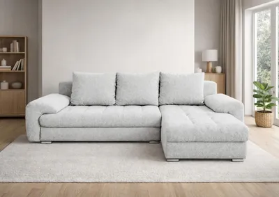 Produktbild von Ecksofa mit Schlaffunktion, ausziehbares Ecksofa VELUTO, Eckcouch mit Wellenfederung.