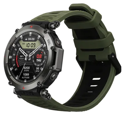 Produktbild von kwmobile Silikon Uhrenarmband für Amazfit T-Rex 3 Armband - Ersatzarmband für Fitnesstracker - Wechselarmband Smartwatch - Dunkelgrün Schwarz
