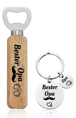 Immagine prodotto di Set regalo Opa, con apriscatole e portachiavi in metallo con inserti in legno