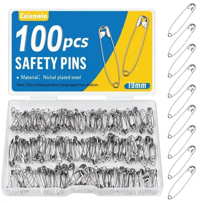 Productafbeelding van Veiligheidsspelden, 100 stuks, 19 mm, klein, metaal, met doosje, voor naaien en knutselen