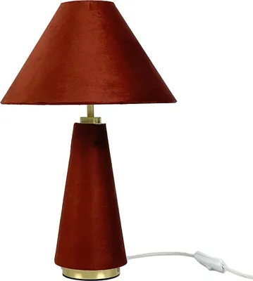 Produktbild von Relaxdays Tischlampe, Samtschirm & Metallfuß, E14, HD: 47 x 30 cm, Nachttischlampe mit Kabel, Schlafzimmer, aprikot/gold