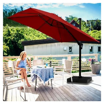Produktbild von Ampelschirm 300 x 300 cm rechteckig mit Kurbel, 360° drehbar und kippbar, Terrassenschirm mit UV50+ Schutz, Aluminium Marktschirm für Garten und Terrasse