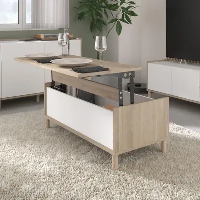 Produktbild von Couchtisch, Höhenverstellbar, 100 x 50 x 43,6 cm, Rechteckig, Weiß und Eiche Nachbildung, PARISOT
