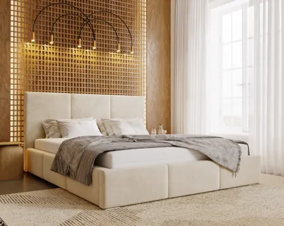 Produktbild von Bett 180x200 cm Lary mit Bettkasten - Polsterbett, Schlafzimmerbett - Doppelbett mit Lattenrost - Samtstoff Beige
