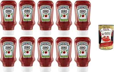 Produktbild von Heinz Salsa Tomatenketchup Zero ohne Salz und Zuckerzusatz 10 x 425 gr + Italian Gourmet Polpa 400g
