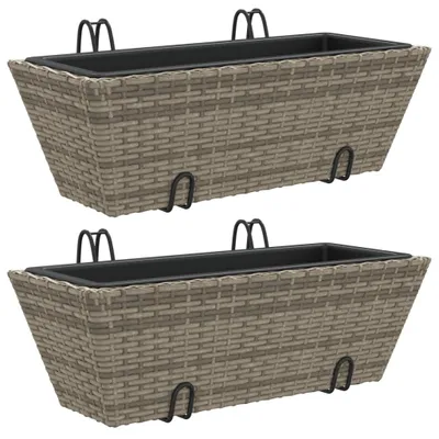 Produktbild von Pflanzkasten mit Haken 2 Stk. Grau Poly Rattan