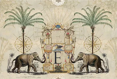Produktbild von Tadessi Fototapete | Elefant | 4.00 m x 2.70 m | Beige | Grün | Wandbild | Digitaldruck