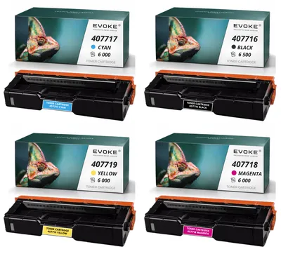 Productafbeelding van Evoke compatibele toner voor Ricoh SP C252E SPC252E 407716, 4x CMYK: zwart, cyaan, magenta, geel, voor 24500 pagina's, geschikt voor modellen: SP C252dn, C252DNw, C252sf, C262DNw, C262SFNw; Lanier SP C252dn, C252sf, C262DNw, C262SFNw