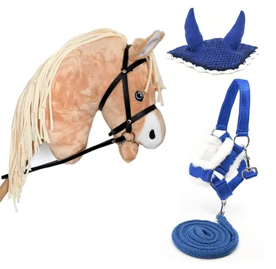 Productafbeelding van Hobby Horse Palomino Premium set met blauwe hoofdstel en bitje - Formaat A3