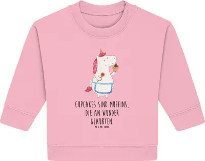 Produktbild von Mr. & Mrs. Panda Organic Baby Pullover Einhorn Küche 12. - 18. Monat - Baumwolle Pink - Geschenk, Koch, Einhörner, Kuchen, Backen, Unicorn, Bullover