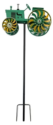 Produktbild von Garten-Windspiel, kinetischer Traktor, Windskulptur mit rotierenden Rädern, Metall-Windspiel für den Außenbereich mit Erdspieß für Blumenbeet, Rasen, Terrasse und Garten
