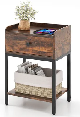 Produktbild von COSTWAY Nachttisch Nachtschrank, Beistelltisch mit Schublade, offener Ablage & verstellbaren Fußpolstern, Sofatisch, 42x30x60cm Braun