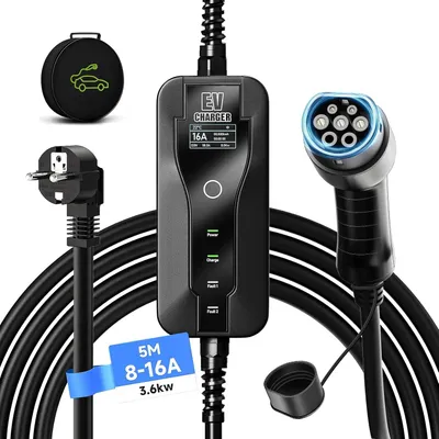 Obrázek produktu pro Mobilní nabíječka pro elektromobily, typ 2, 3,6 kW, 5 metrů nabíjecího kabelu s nastavitelným proudem a digitálním displejem