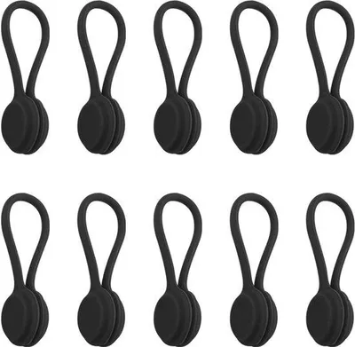 Produktbild von Thijox entfernt. Silikon Kabelbinders - Magnetische Kabelclips, multifunctionell, herbruikbare Organizer für Kabel und Stecker - schwarze Kabelbinder